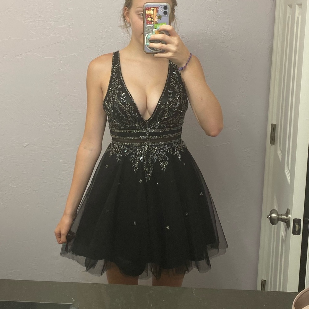 GB Jeweled Illusion Bodice Short Dress